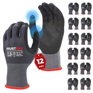 Mustbau 12 Paires Gants de Travail &agrave; &Eacute;cran Tactile Gants Nitrile R&eacute;sistants &agrave; lAbrasion Convient pour Jardinage M&eacute;canique