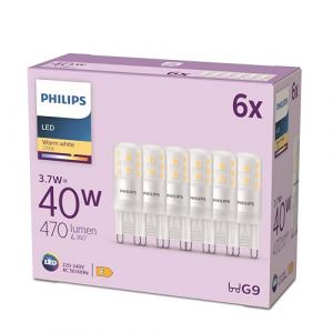 Philips LED ampoule standard, Equivalent 40W halogene, culot G9, éclairage blanc chaud 2700K, 6-pack, nouvelle génération