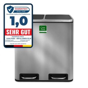 Felix Poubelle Tri Sélectif Amortisseur de Fermeture Design Idéal pour Cuisine et Bureau Argenté 2 x 15 Litres