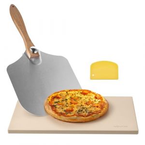 VEVOR Pierre &agrave; pizza rectangulaire en cordi&eacute;rite 50,8 x 35,5 cm, pierre de cuisson extra large avec pelle en aluminium, r&eacute;sistante &agrave; la chaleur, &eacute;paisseur 1,5 cm, pour four, cuisson du pain, barbecue