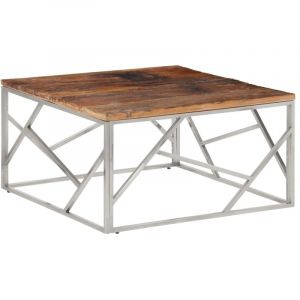 VidaXL Table Basse Argenté Inox Et Bois De Mélèze Massif