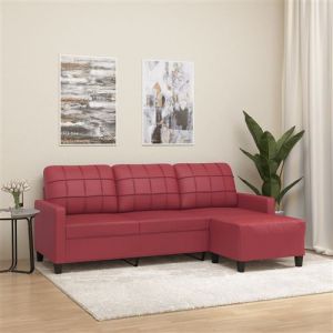 VidaXL Canapé à 3 places repose-pieds Rouge bordeaux 180 cm Similicuir