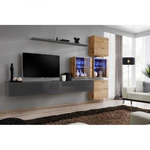 Image de Meuble TV Mural Design " XIX" 310cm Gris & Naturel Prix