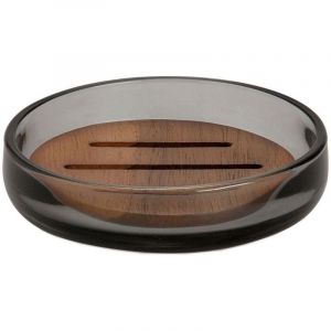 Andrea House Porte-Brosses &Agrave; Dents En Verre Gris Et Acacia Ba73071