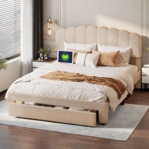 Lit 2 Personnes 160 x 200 cm avec tiroirs,lit coffre moderne avec tiroir de rangement,chargement USB et Type C,cadre de lit avec sommier à