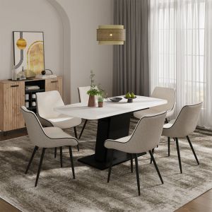 Table de salle &agrave; manger Fenaro, blanc/noir, 120x80cm extensible, Vicco