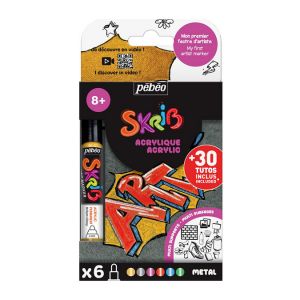 Pebeo Marqueur acrylique Skrib 6 couleurs m&eacute;tal
