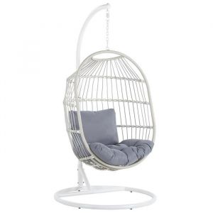 Image de Beliani Fauteuil suspendu en rotin avec pied blanc ø 102 cm ALBA