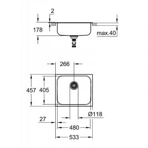 Image de Grohe Évier K200 31719SD0 1 bac carré - inox