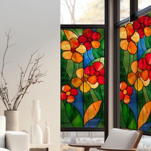 Plage Stickers décoratifs électrostatique, fleurs mix, effet vitrail, 150 cm X 67,5 cm