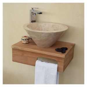 Meuble sous-vasque suspendu en teck pour lave-mains, Lazzeri