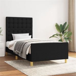 VidaXL Cadre de Lit avec Tête de Lit Sommier à Lattes Lit Rembourré Cadre à Lattes Lit Simple Adulte Meuble de Chambre Noir 90x190 cm Tissu