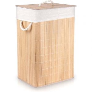 Panier a linge pliable avec deux compartiments en bambou