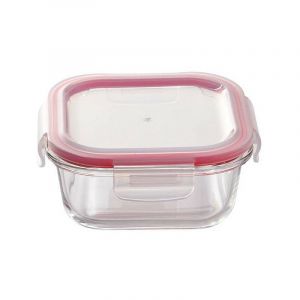 Bergner Q4052 Ensemble de boîtes à lunch carrées en verre borosilicate rouge (3 pièces)