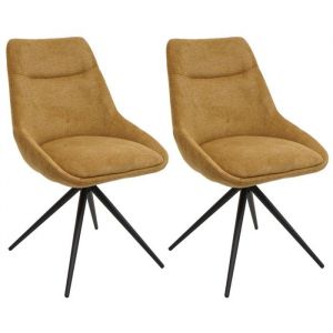 Décoshop26 Lot de 2 chaises de salle à manger pivotante position automatique en métal et tissu jaune moutarde trépied en acier 040007389