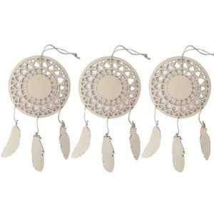 Graine Créative 3 attrape-rêves à customiser en bois - Plumes 12,5 x 23,5 cm