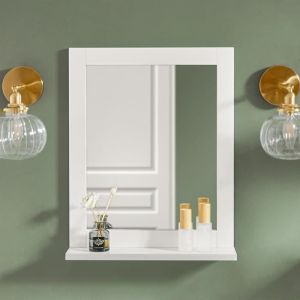 Sobuy Miroir mural 1 étage effet bois blanc