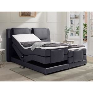 Ensemble complet boxspring t&ecirc;te de lit + sommiers relaxation &eacute;lectrique + matelas + surmatelas - 2 x 80 x 200 cm - Tissu - Anthracite - castel ii de