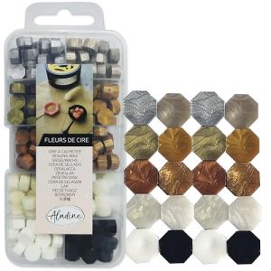Aladine 220 Perles de Cire à Cacheter - 10 Couleurs Métal - Pour Créer Sceau de Cire - Doré, Argenté, Cuivre, Blanc - Faire Part Mariage, Naissance, Lettres, Courriers, Menus & Cadeaux - 72499