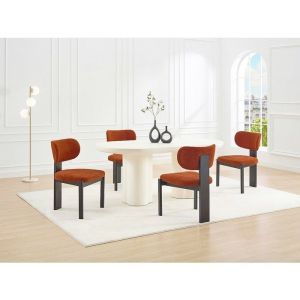 Lot de 2 chaises en tissu bouclette et bois d'hévéa noir - Terracotta - WILANA