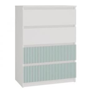 Aster T4 - Commode Moderne 4 Tiroirs - 97x70x40 - Meuble De Rangement Enfant - Blanc Et Vert