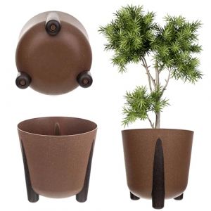 Pot de fleurs rond en plastique avec insert int&eacute;rieur, pot de fleurs d&eacute;coratif pour l'int&eacute;rieur et l'ext&eacute;rieur (marron, 34 cm) - Kadax
