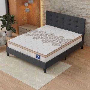Ensemble 140x190cm-Matelas ressorts ensachés + Lit avec Tête de lit et sommier à lattes, Matelas 28cm d’épaisseur