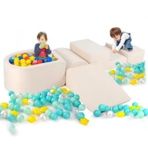 Costway - 5PCS Aire de Jeux en Mousse Enfants avec Piscine à Balles, Blocs d'escalade en Mousse avec Housses Lavables & Amovibles, sans Balles, Blocs