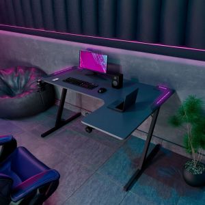 Frankystar - Shigeru - Bureau Gaming d'Angle 140x99x76 cm avec led en mdf et Métal Noir