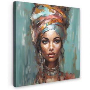 TABLEAU SUR TOILE Femme - Art - Bijoux - Portrait D&eacute;coration Salon 50x50 cm
