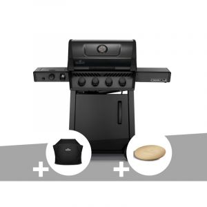 Napoleon Barbecue &agrave; gaz Phantom Freestyle 425 SIB noir mat 4 br&ucirc;leurs + Housse pour barbecue Freestyle 365 & 425 + Pierre &agrave; pizza ronde pour barbecue