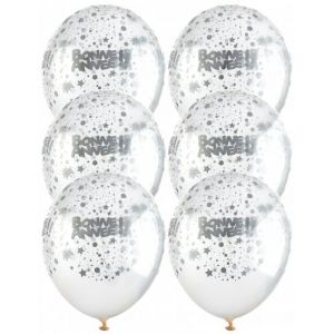 6 ballons transparents Bonne année argent 30 cm