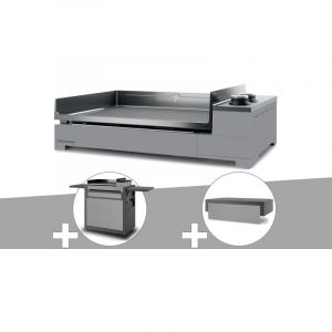 Forgeadour Plancha gaz Premium 60 acier avec chariot et couvercle Gris