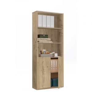 Pegane Bibliothèque, étagère de rangement coloris chêne doré - Longueur 75,50 x Profondeur 33 x hauteur 196,50 cm -