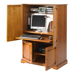 Beaux Meubles Pas Chers - Armoire Informatique Merisier 4 Portes 7 Niches l 97 h 141 p 54 cm