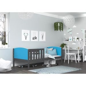 Lit Enfant Tom 90x190 Gris - bleu Livré avec sommiers - Gris - bleu