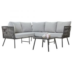 Image de Salon de jardin JAKARTA avec 1 table basse et 1 canap&eacute; d'ext&eacute;rieur, coloris gris