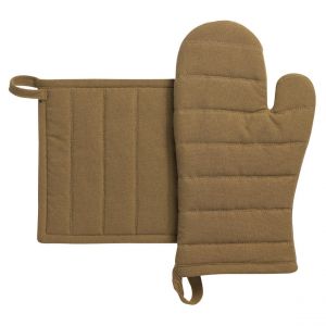 Declikdeco Lot gant de cuisine et manique recycl&eacute; Jona Tabac 15 x 30