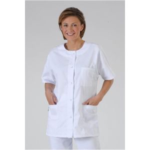 Label Blouse Tunique médicale Fermeture Pressions Centrale 3 Poches Sergé 210 gramme Couleurs Blanc Pressions inoxydables Centrale Lavage Machine 90 degrés ou Industriel T7-60/62