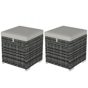 Outsunny Lot de 2 poufs coffres de jardin - coussins zipp&eacute;s d&eacute;houssables - r&eacute;sine tress&eacute;e aspect rotin gris