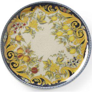 Hendi Assiette à pizza ronde, porcelaine, motif: barocco, conviennent pour la lave-vaisselle et les fours à micro-ondes, ⌀310 mm, jaune/noir