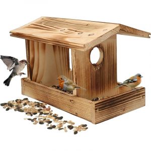 Mangeoire pour oiseaux en bois brûlé + doublure de 0,5 kg - Kotarbau
