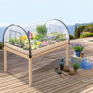 Image de Idmarket Carré potager sur pieds 12 compartiments + housse serre chassis