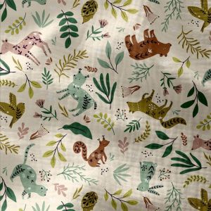 Tissu enfant coton double gaze animaux de la for&ecirc;t vendu par 50 cm(...) - Ecru (101)