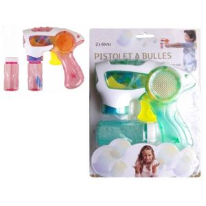 Ruedelafete Pistolet à bulles LUMINEUX (par friction) avec liquide adaptable (2x60 ml)