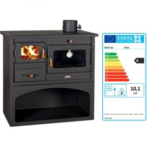 Poêle à bois avec four PRITY 1P34 – 10,1 kW, Noir Graphite, Classe A, Plaque de Cuisson en Métal