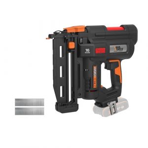 Worx Cloueur de Finition Sans Fil 20V WX841.9, chargeur 100 pi&egrave;ces, clous jusqu&rsquo;&agrave; 64 mm, 16Ga, 2 Modes de Tir, D&eacute;blocage Sans Outil, R&eacute;glable, livr&eacute; avec 200 Clous, sans Batterie ni Chargeur