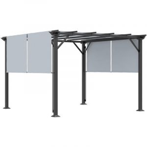 Image de Outsunny Pergola rétractable 3,05L x 3,05l x 2,2H m structure métal époxy anticorrosion noir double toile polyester haute densité gris