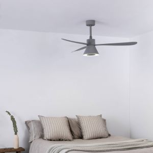 Faro Barcelona Amelia Grand ventilateur de plafond conique à del gris, 6 vitesses