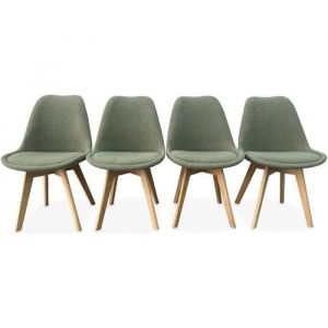 Lot De 4 Chaises Scandinaves Nils Revêtement Bouclette Vert Céladon. Pieds Bois De Hêtre. Chaise 1 Place